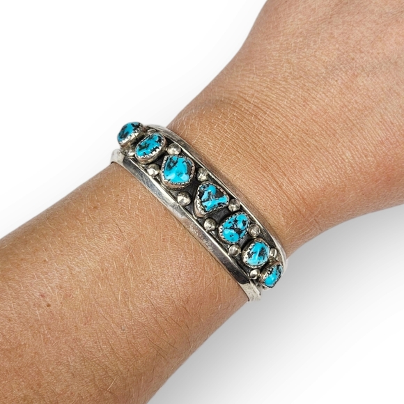 Navajo Sterling Turquoise Cuff Bracelet 7 Stone 925 Silver Vtg Native American - Picture 8 of 9